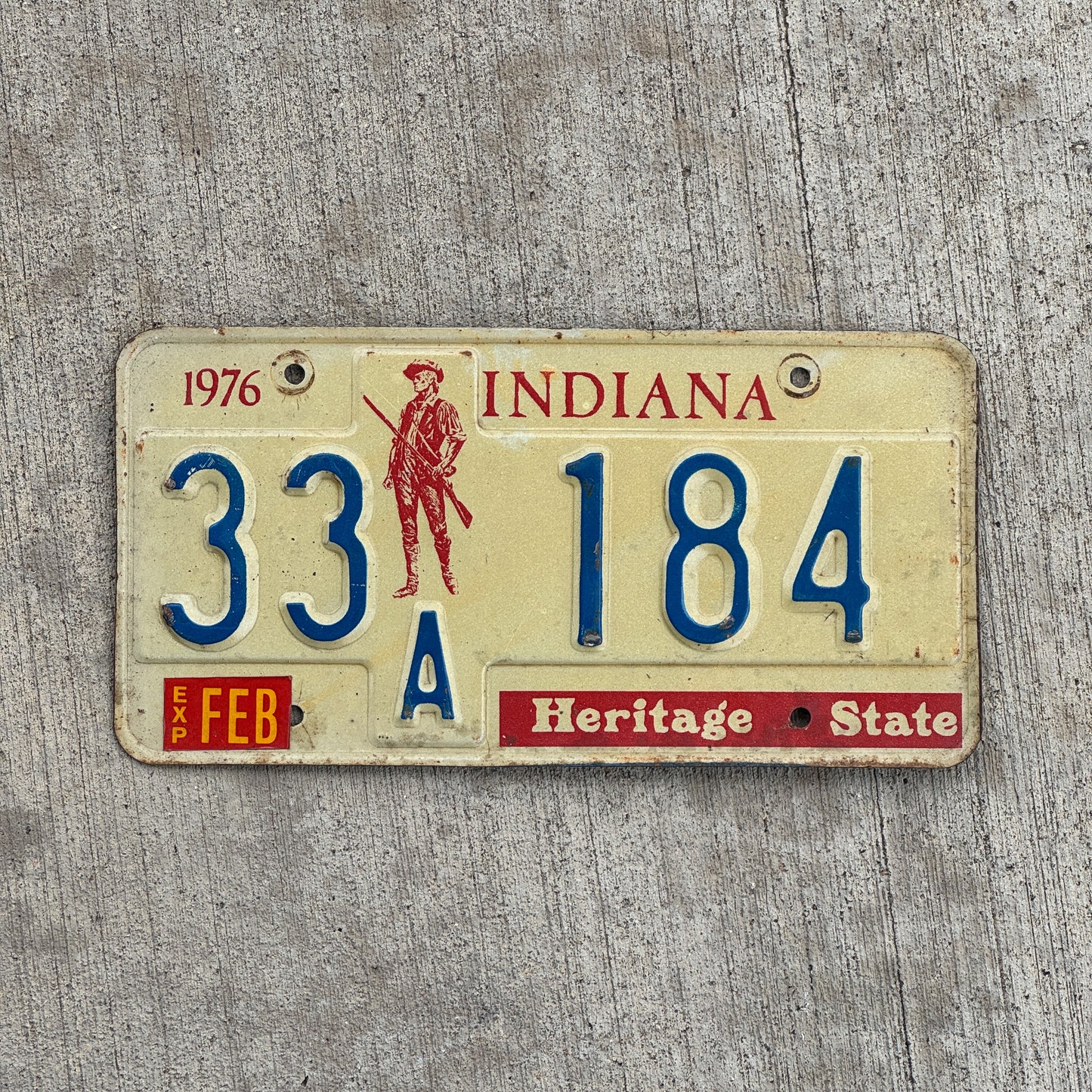 Photo of a 1977 Indiana License Plate Auto Tag Garage Decor Vintage 33 A 184 with original patina