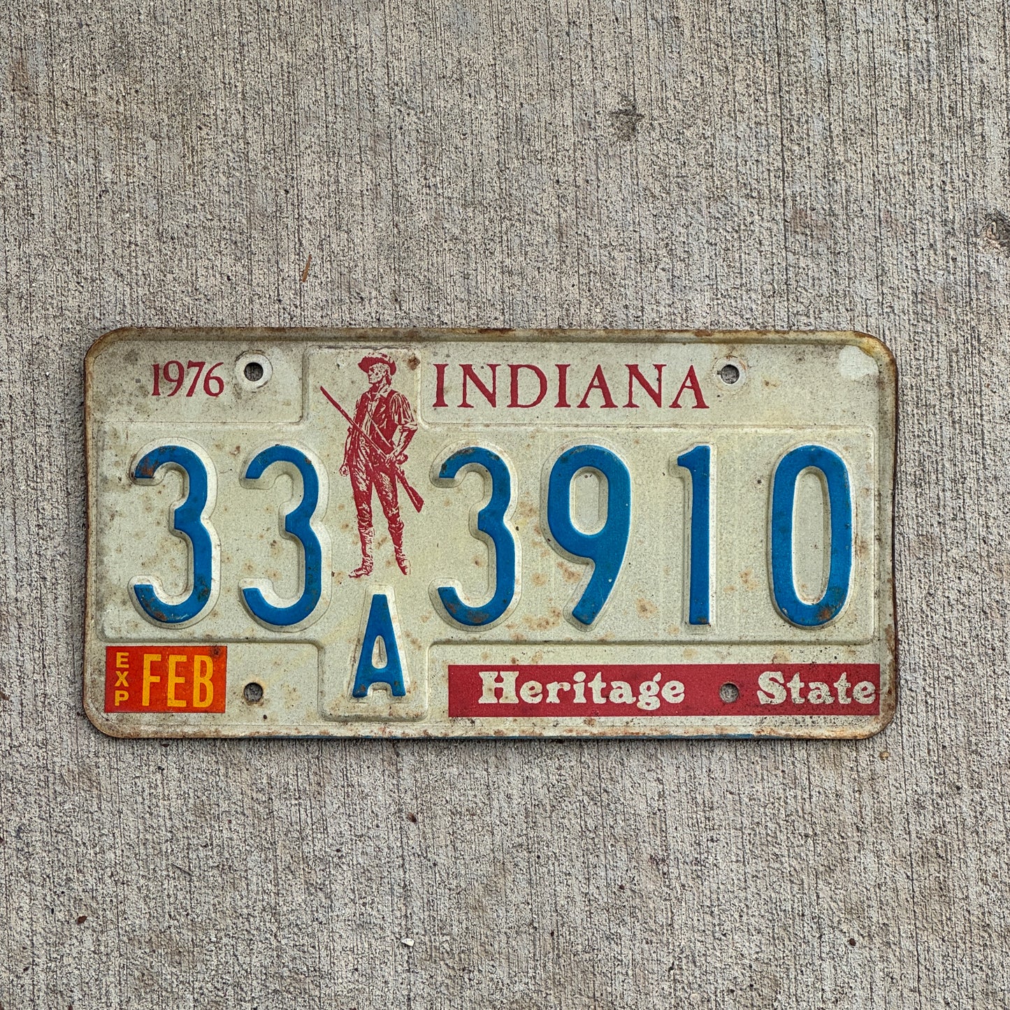 Photo of a 1977 Indiana License Plate Auto Tag Garage Decor Vintage 33 A 3910 with original patina