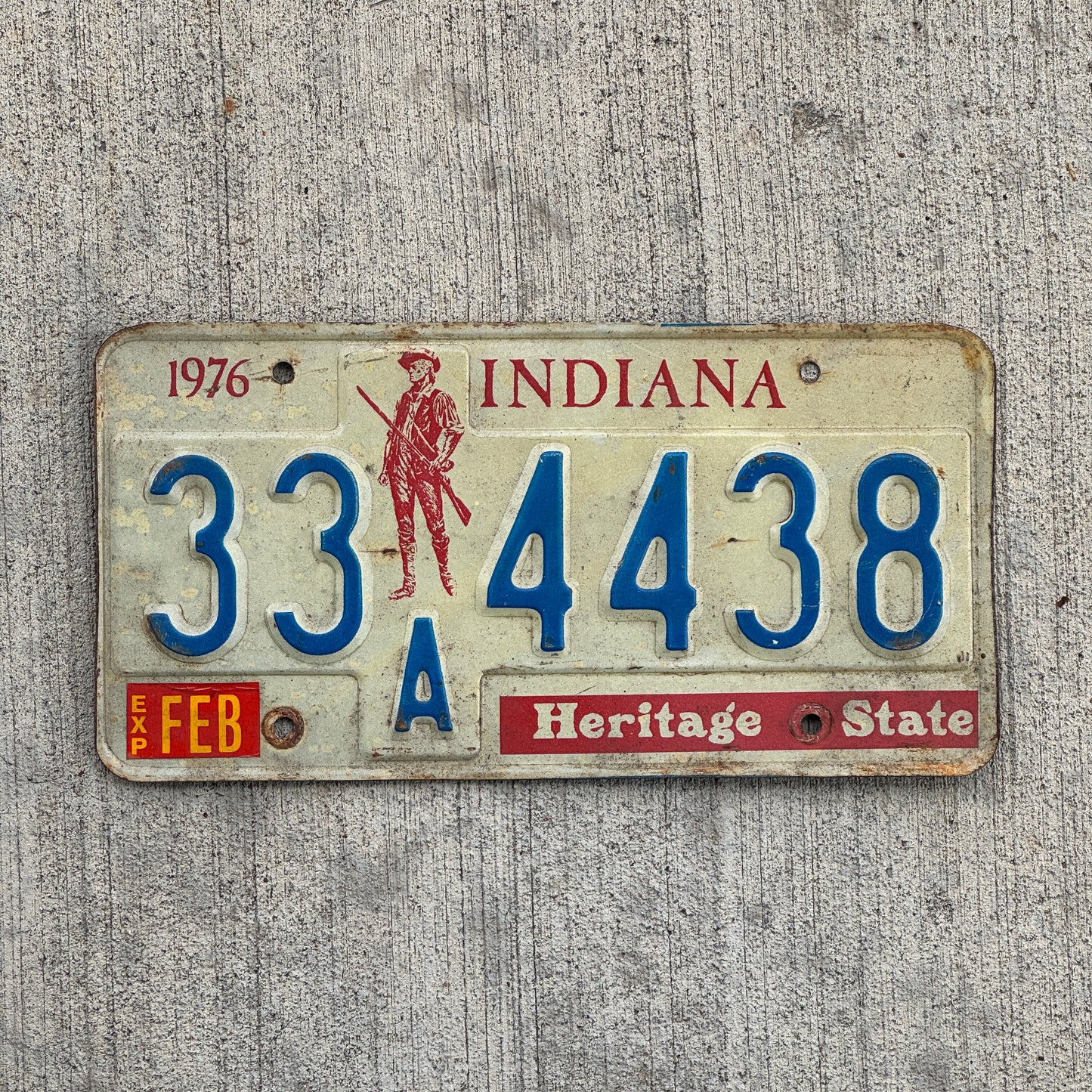 Photo of a 1977 Indiana License Plate Auto Tag Garage Decor Vintage 33 A 4438 with original patina