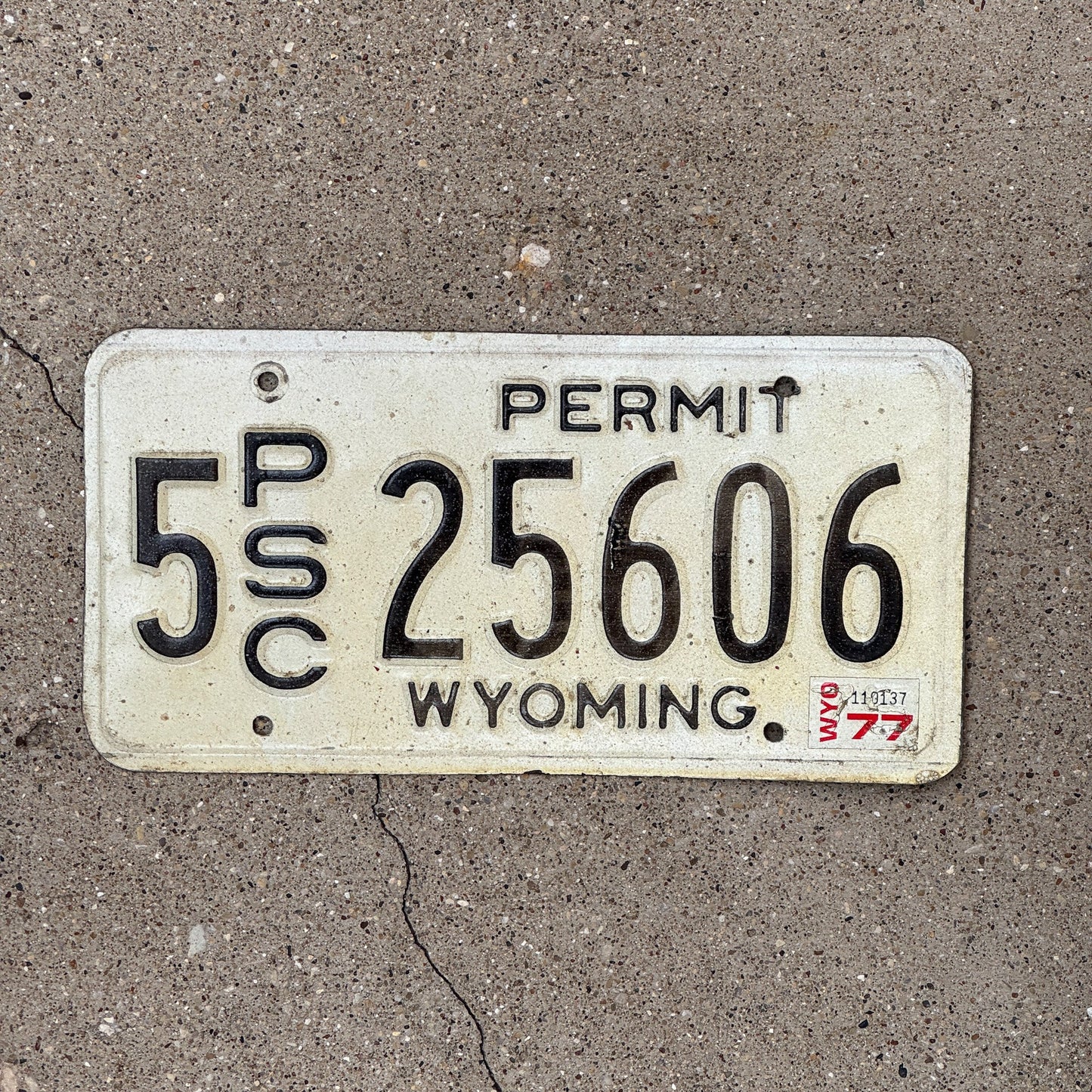 Photo of a 1977 Wyoming PSC Permit License Plate Auto Tag Garage Decor Vintage 5 25606