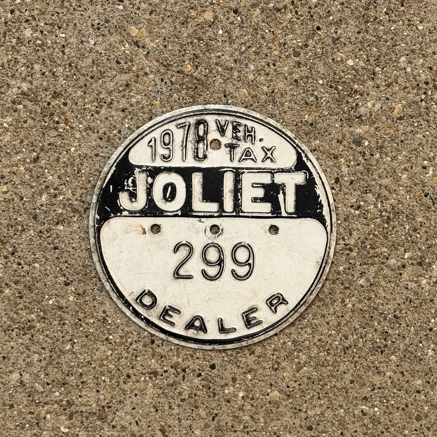 Photo of a 1978 Illinois Dealer Tax Tag Auto Tag Garage Decor Vintage Joliet 299