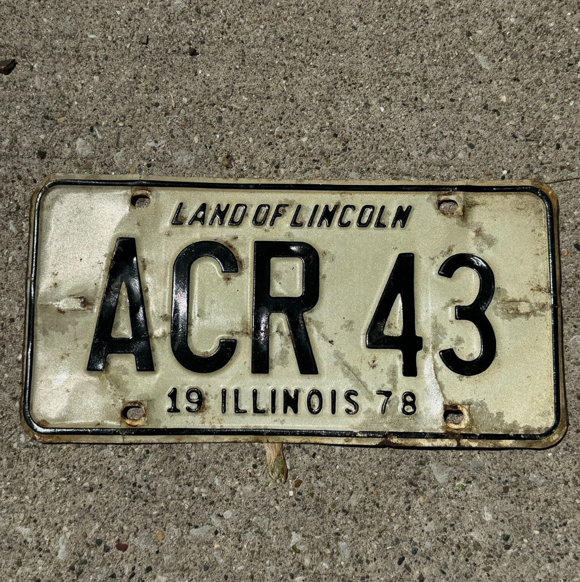 Photo of a 1978 Illinois License Plate Auto Tag Garage Decor Vintage Initials Name ACR 43