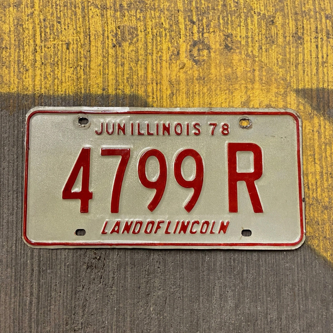 Photo of a 1978 Illinois Truck License Plate Auto Tag Garage Decor Vintage 4799 R with original patina