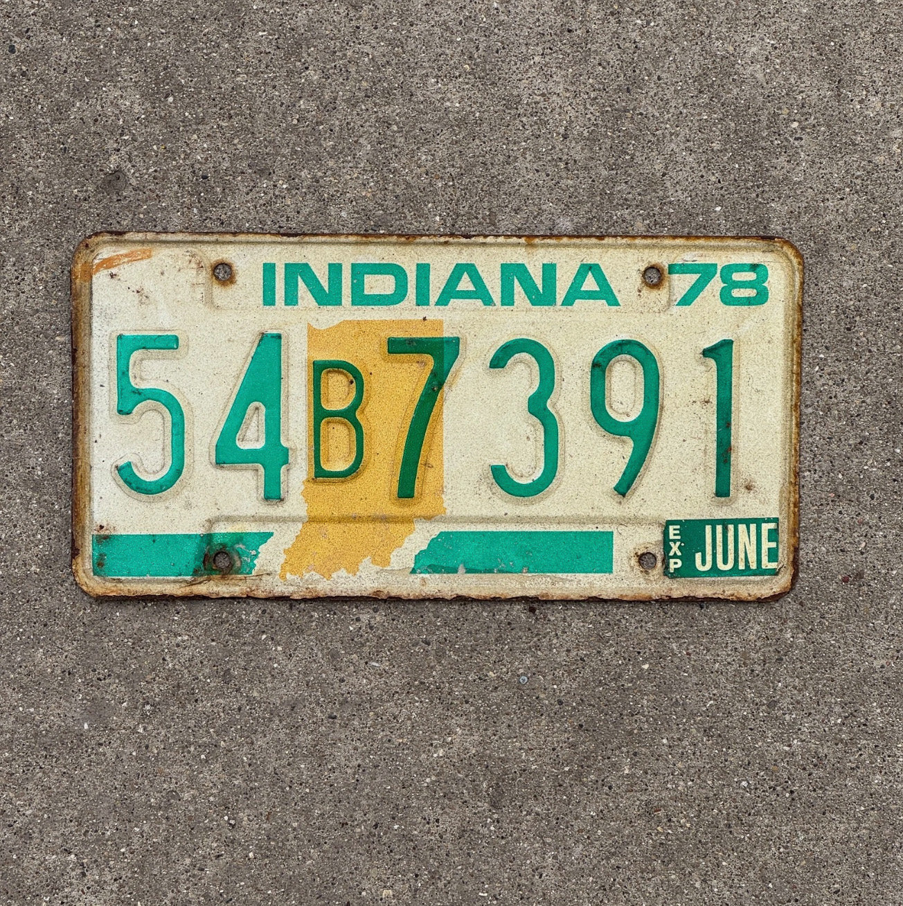 Photo of a 1978 Indiana License Plate Auto Tag Garage Decor 54 B 7391