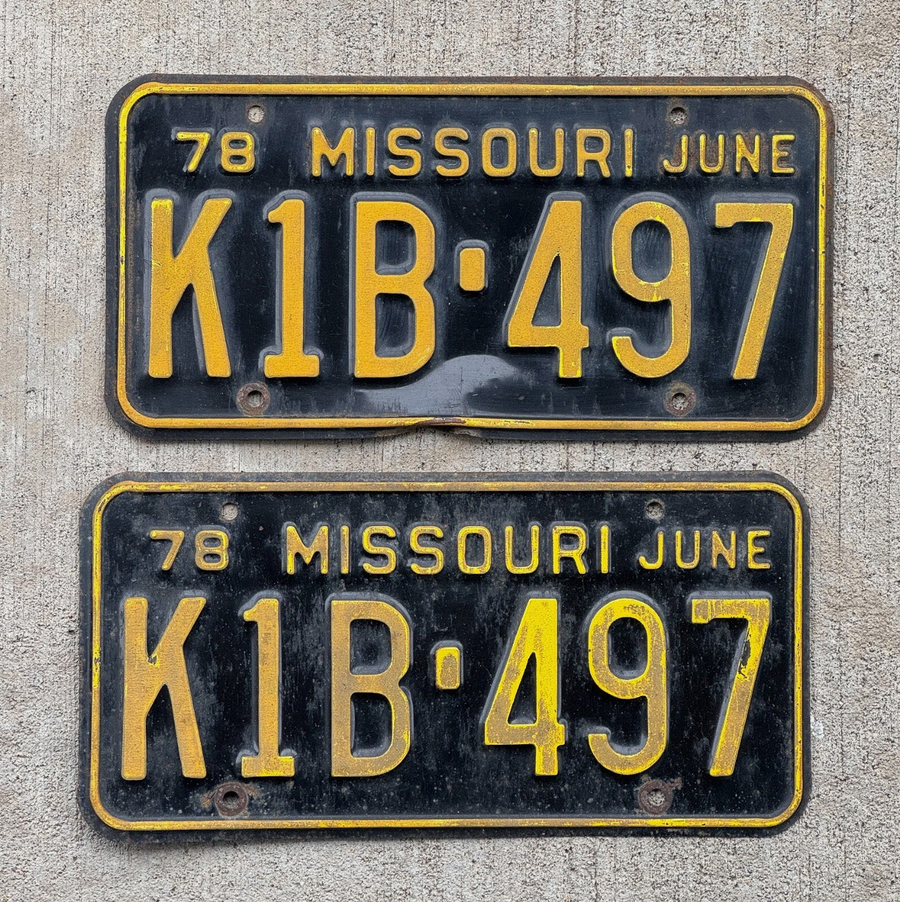 Photo of a 1978 Missouri License Plate Pair Auto Tag Garage Decor Vintage K1B 497
