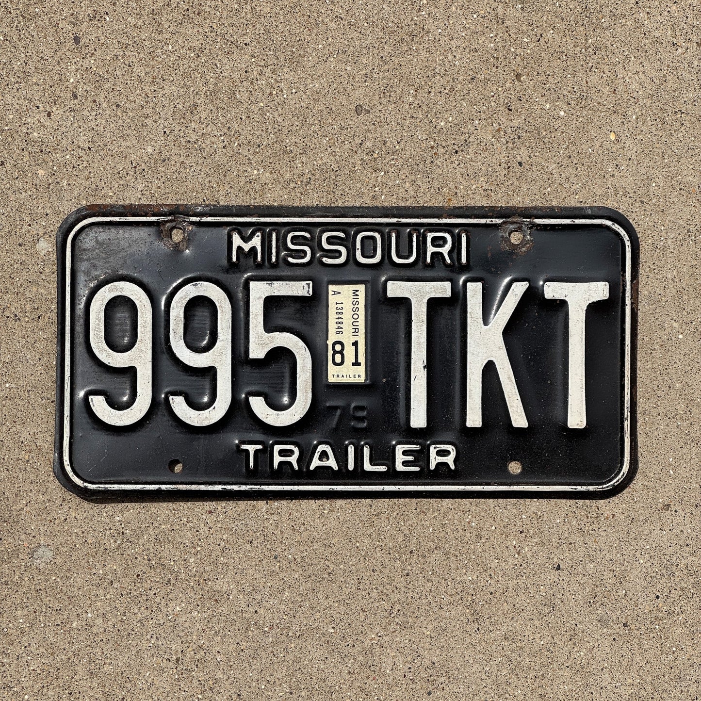 Photo of a 1979 1981 Missouri Trailer License Plate Auto Tag Garage Decor Vintage 995 TKT