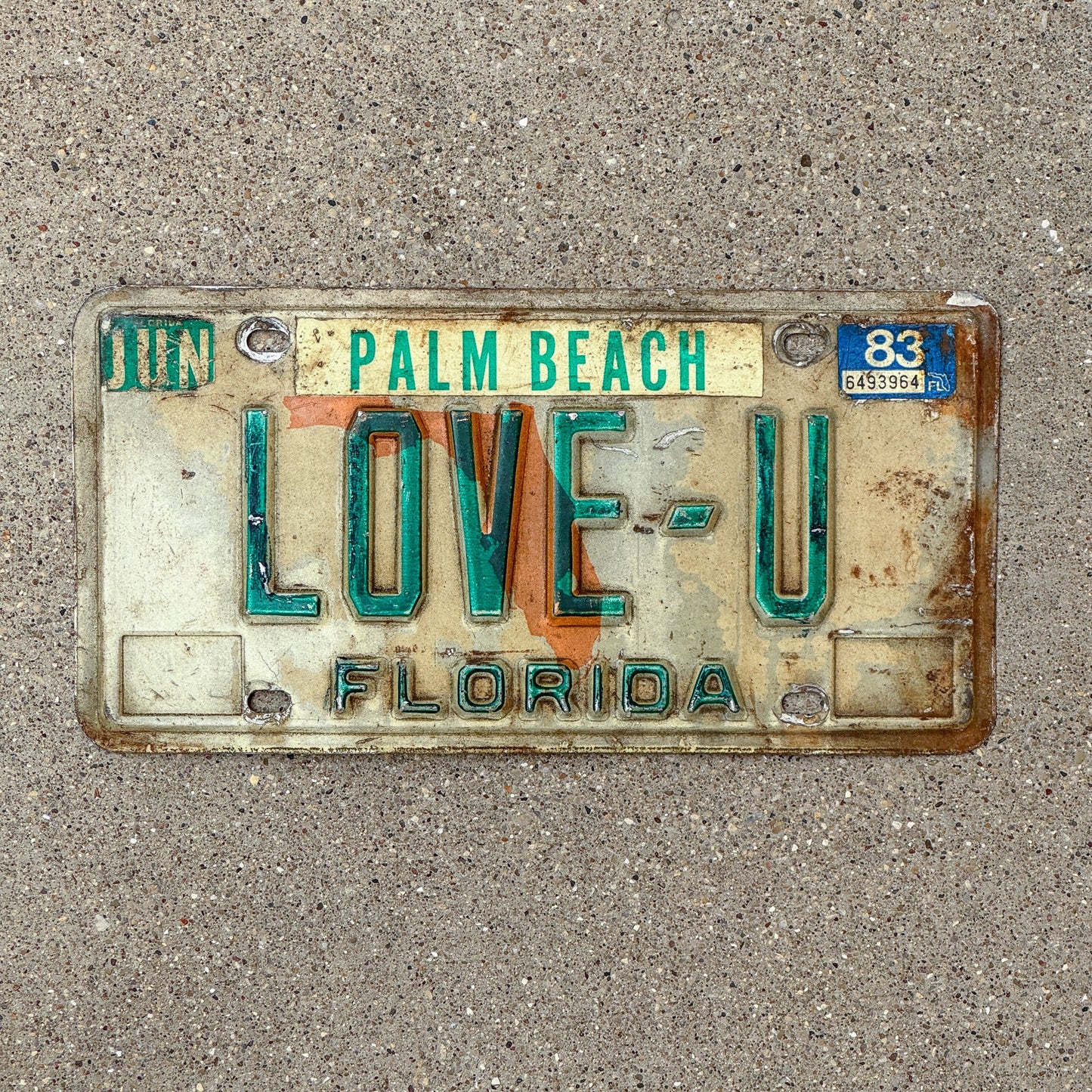 Photo of a 1979 1983 Florida License Plate Auto Tag Garage Decor Vintage Palm Beach LOVE U