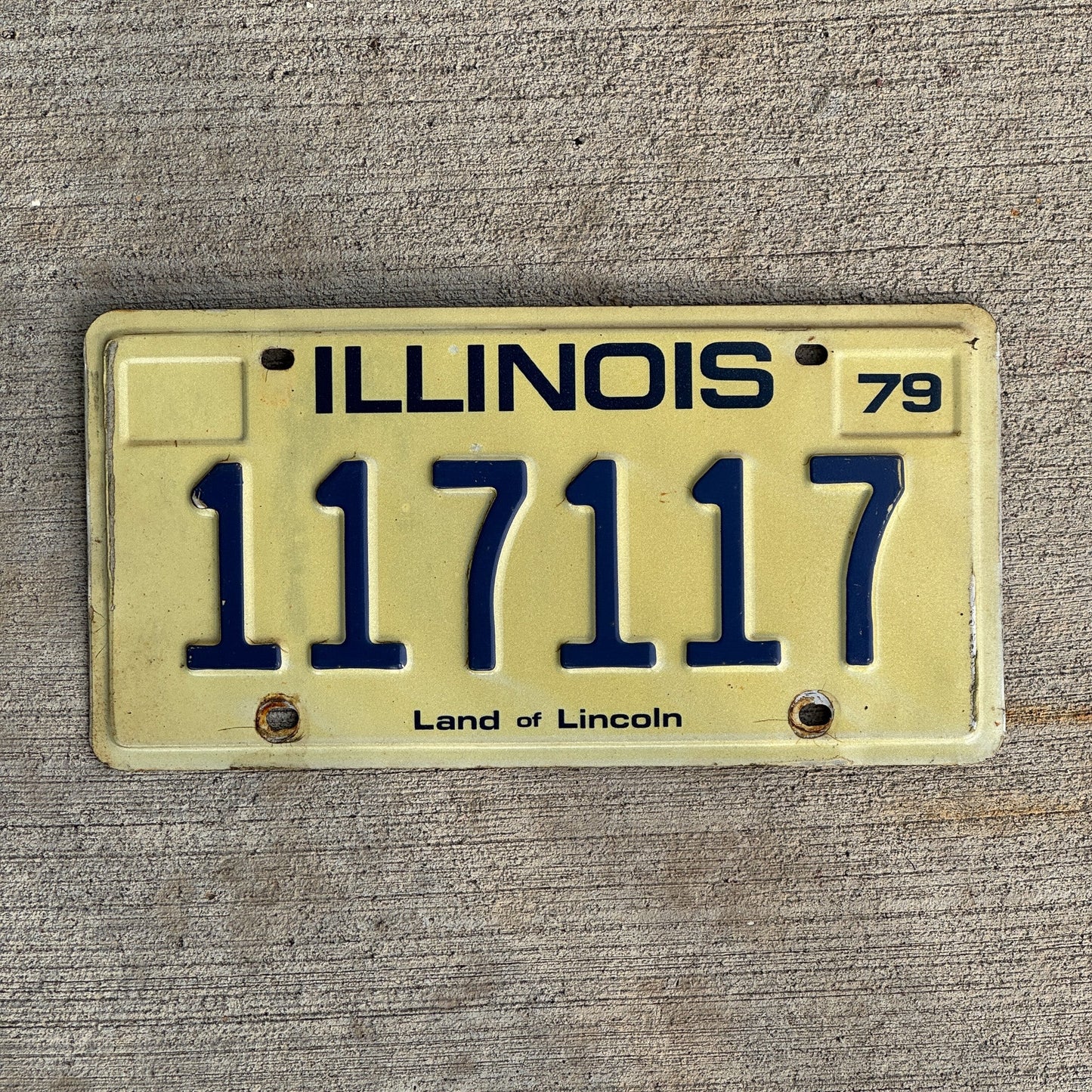 Photo of a 1979 1984 Illinois License Plate Auto Tag 2 Garage Decor Repeat Repeating Full House 117117 with original patina