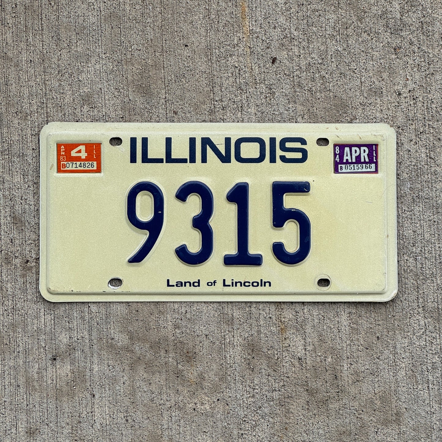 Photo of a 1979 1984 Illinois License Plate Auto Tag Garage Decor Vintage Low Number Four Digit 9315 with original patina
