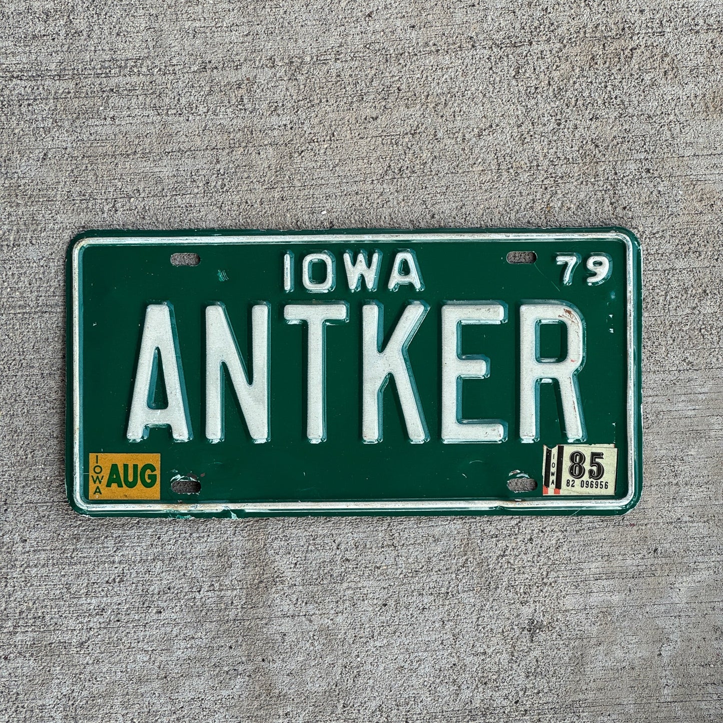 Photo of a 1979 1985 Iowa Vanity License Plate Auto Tag 1 Garage Decor Antique Antiquer ANTKER