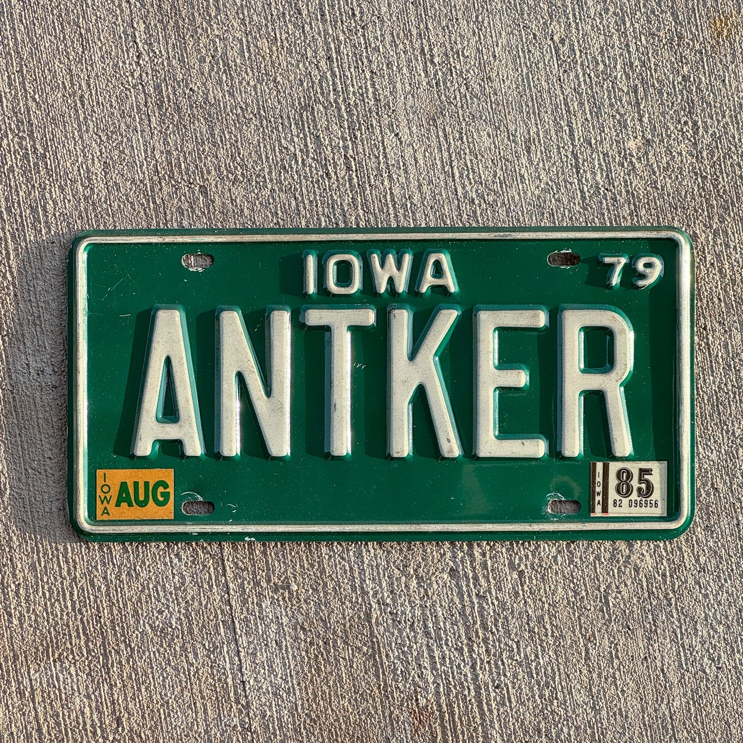 Photo of a 1979 1985 Iowa Vanity License Plate Auto Tag 2 Garage Decor Antique Antiquer ANTKER