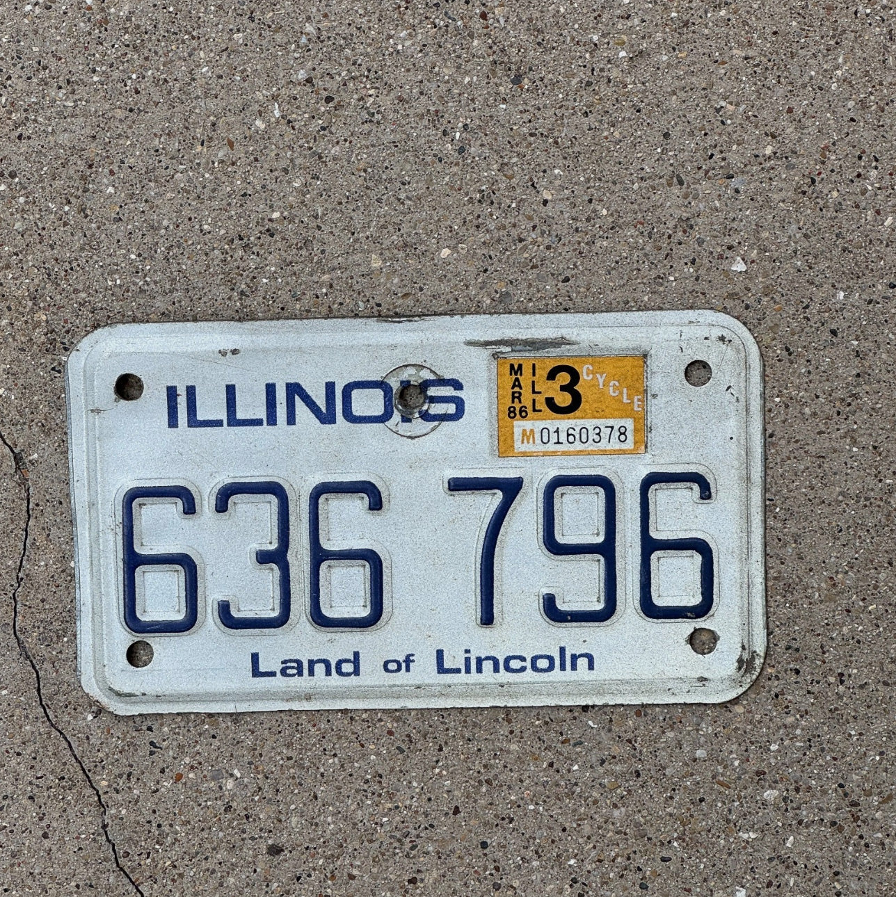Photo of a 1979 1986 Illinois Motorcycle License Plate Auto Tag Garage Decor Vintage 636 796
