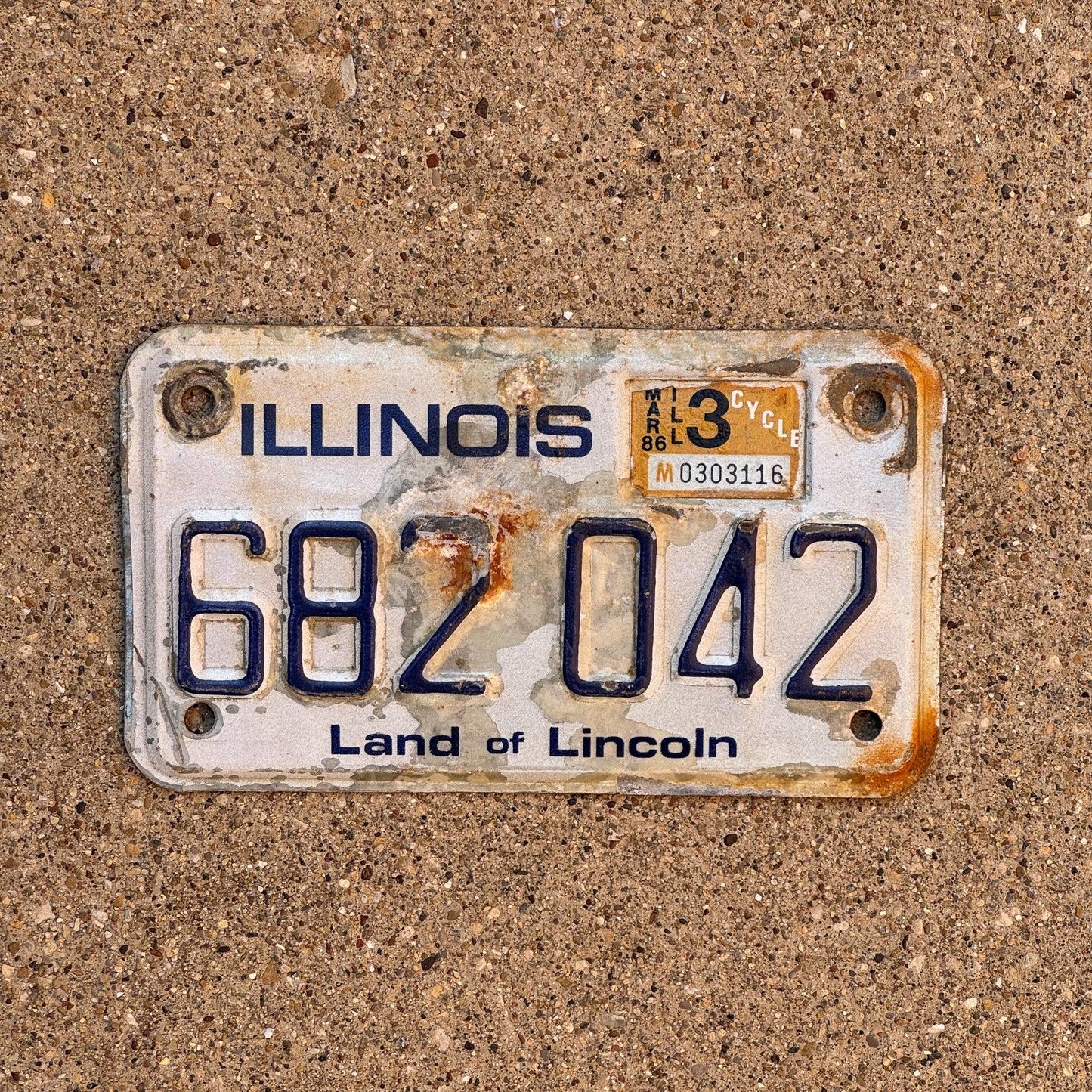 Photo of a 1979 1986 Illinois Motorcycle License Plate Auto Tag Garage Decor Vintage 682042