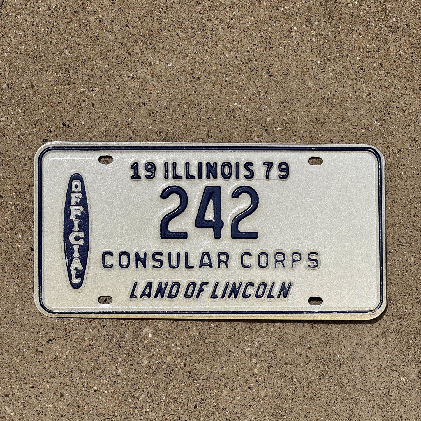 Photo of a 1979 Illinois Consular Corps License Plate Auto Tag Garage Decor Vintage Official 242