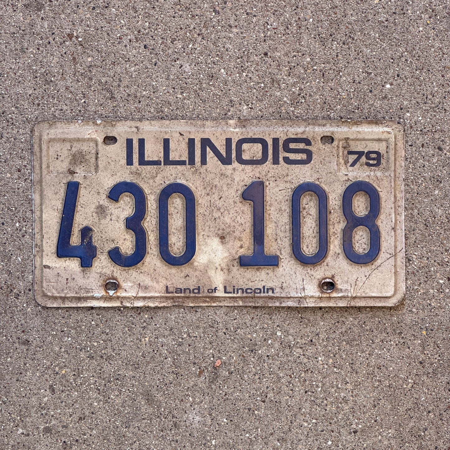 Photo of a 1979 Illinois License Plate Auto Tag Garage Decor Vintage 430 108 with original patina