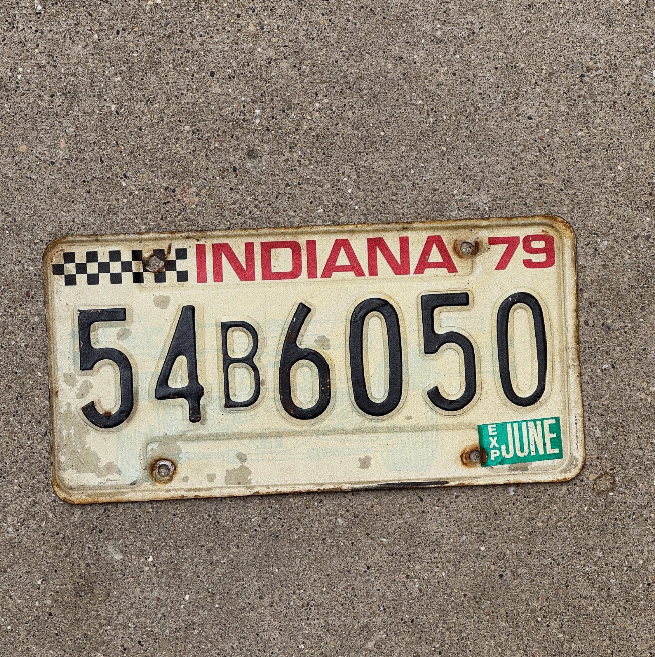 Photo of a 1979 Indiana License Plate Auto Tag Garage Decor Vintage 54 B 6050
