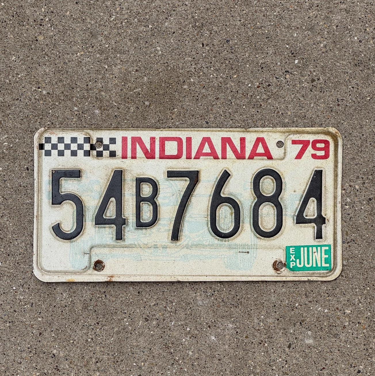 Photo of a 1979 Indiana License Plate Auto Tag Garage Decor Vintage 54 B 7684