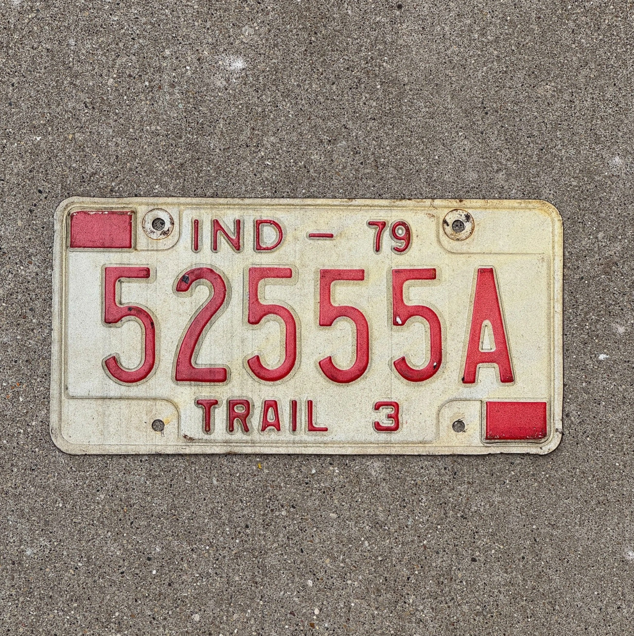 Photo of a 1979 Indiana Trailer License Plate Auto Tag Garage Decor Vintage 5255 A