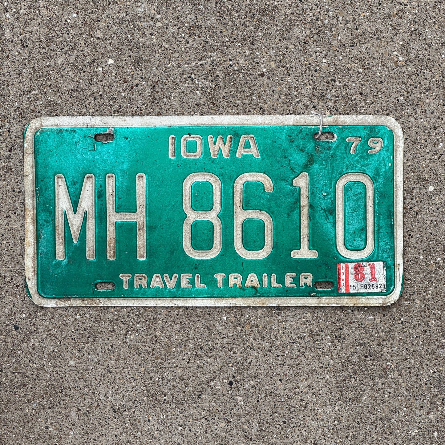 Photo of a 1979 Iowa TRAILER License Plate Auto Tag Garage Decor Vintage MH 8610