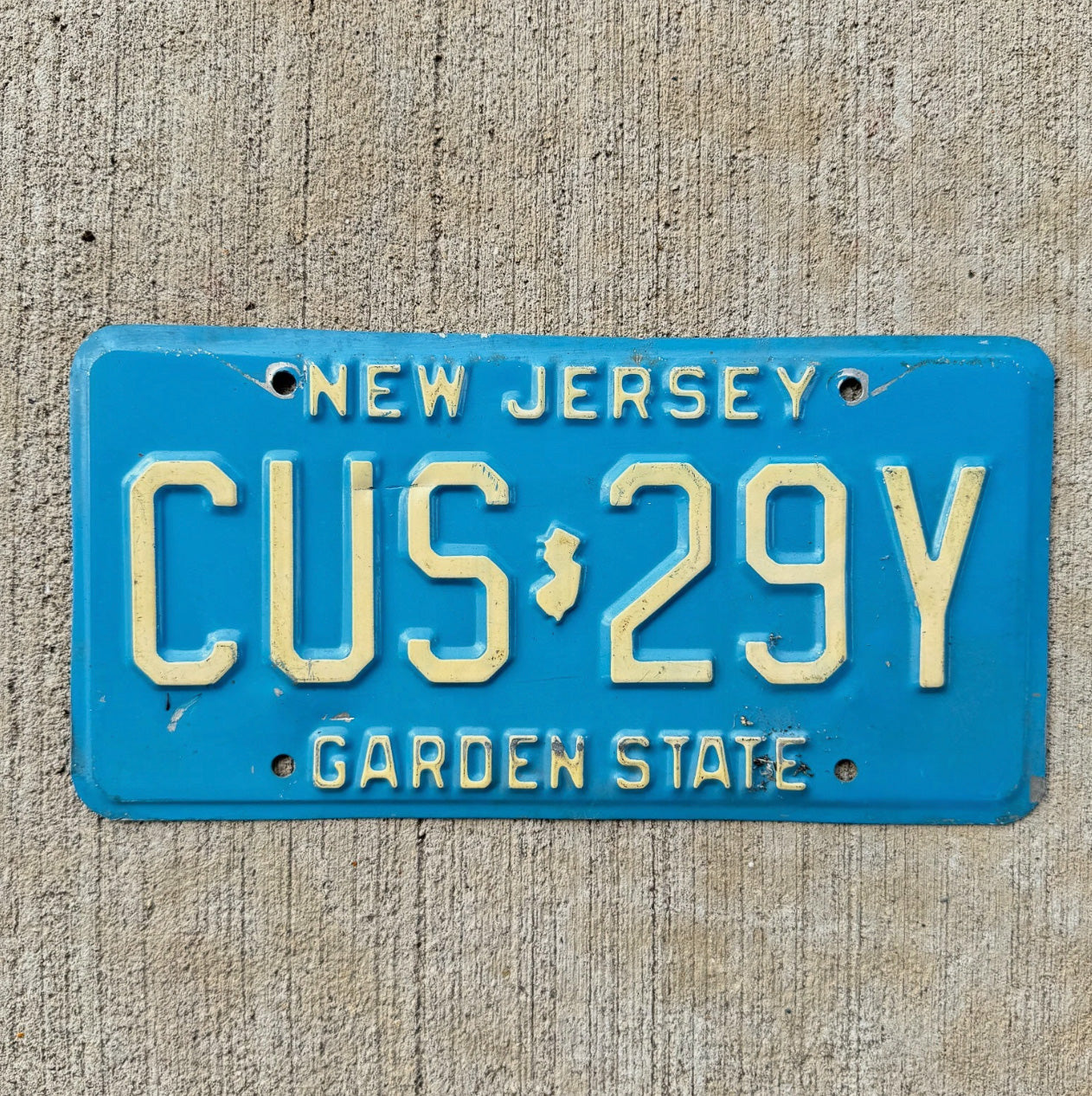 Photo of a 1979 New Jersey License Plate Auto Tag 1 Garage Decor Blue Swear Cuss CUS 29Y