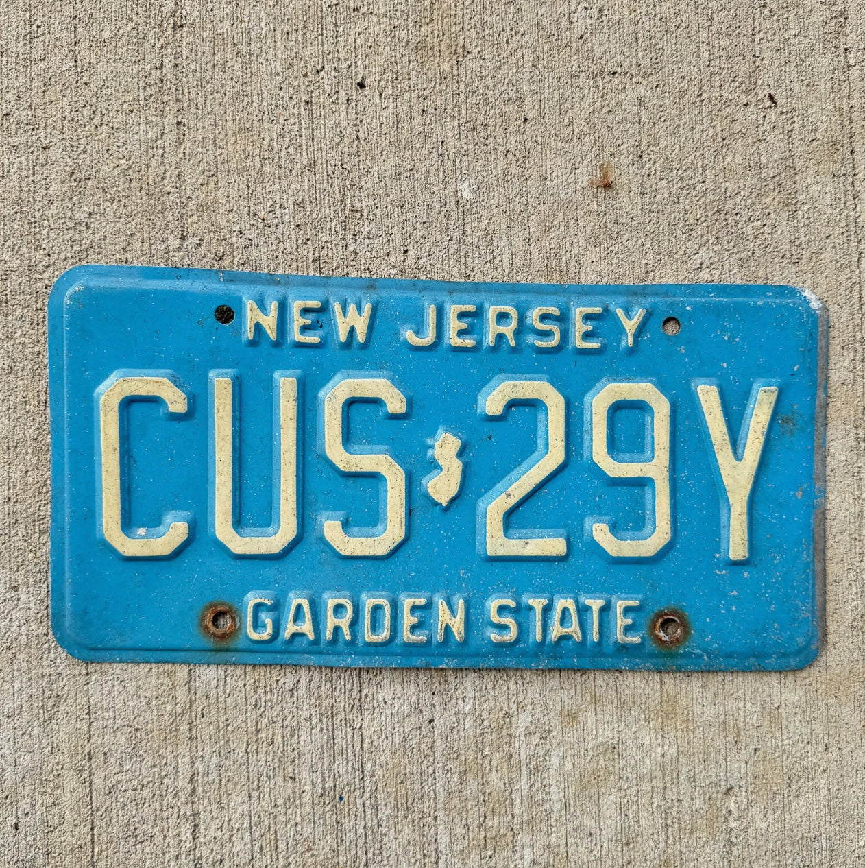 Photo of a 1979 New Jersey License Plate Auto Tag 2 Garage Decor Blue Swear Cuss CUS 29Y