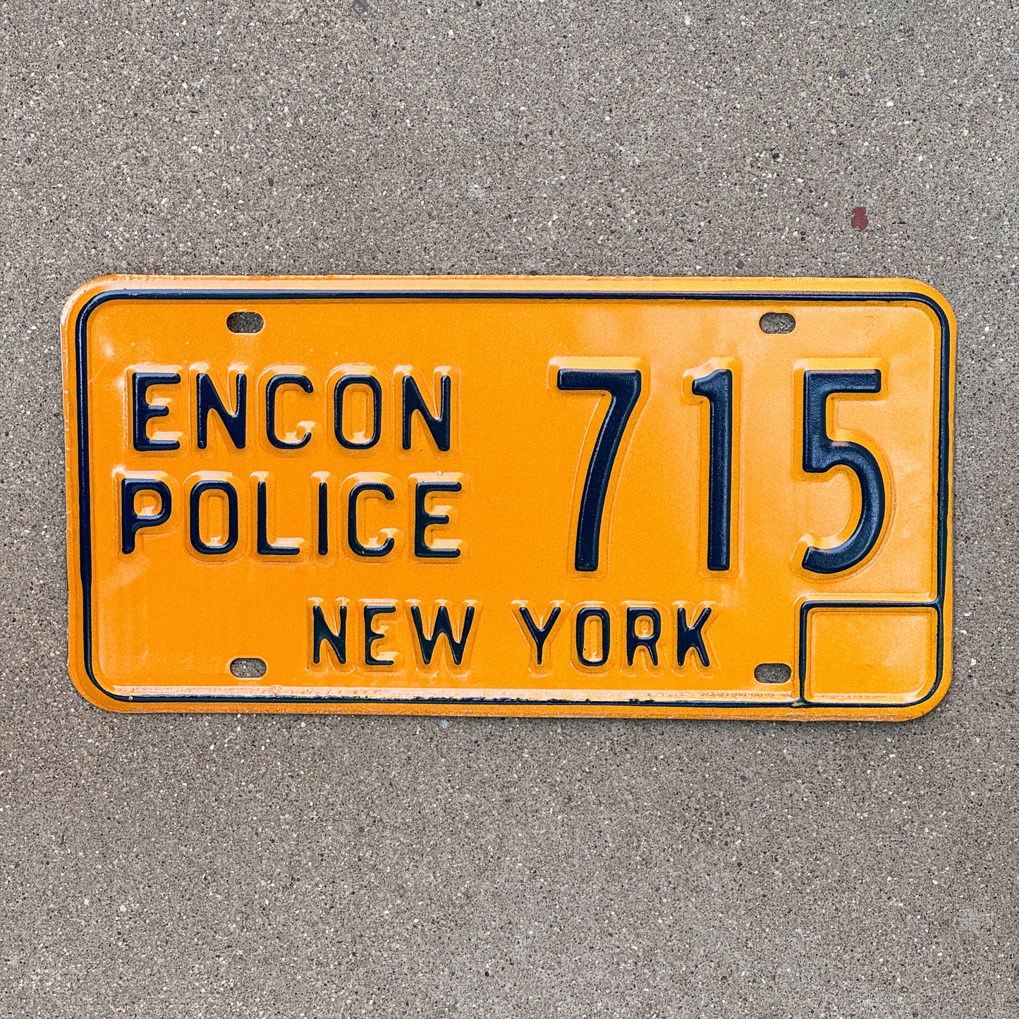 Photo of a 1979 New York Police License Plate Auto Tag Garage Decor Vintage Environmental Conservation Police ENCON 715 with original patina