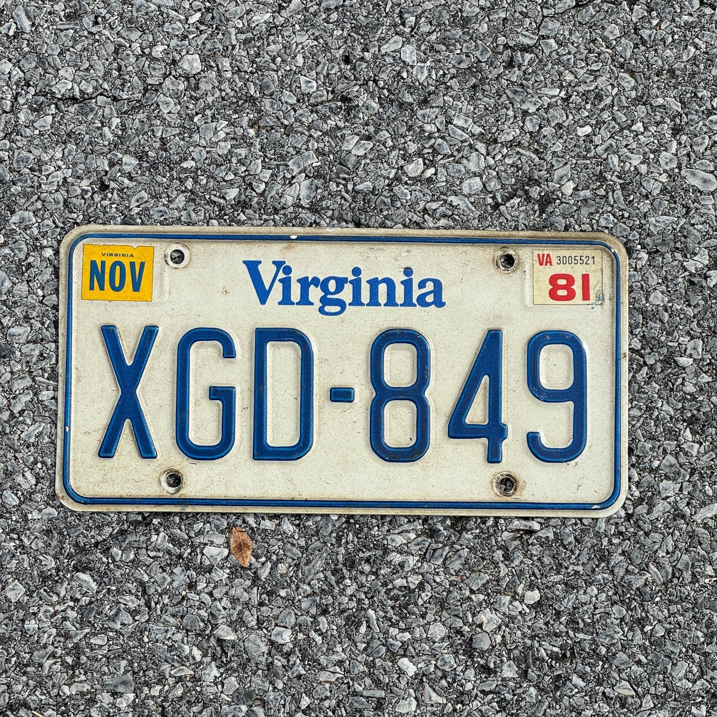 Photo of a 1980 1981 Virginia License Plate Auto Tag Garage Decor Vintage XGD 849