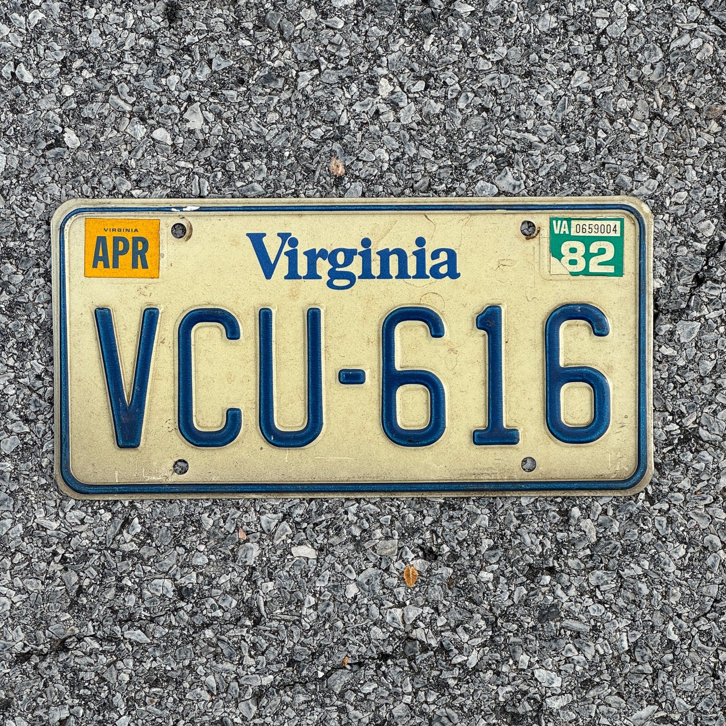 Photo of a 1980 1982 Virginia License Plate Auto Tag Garage Decor Vintage Commonwealth University Grad VCU 616