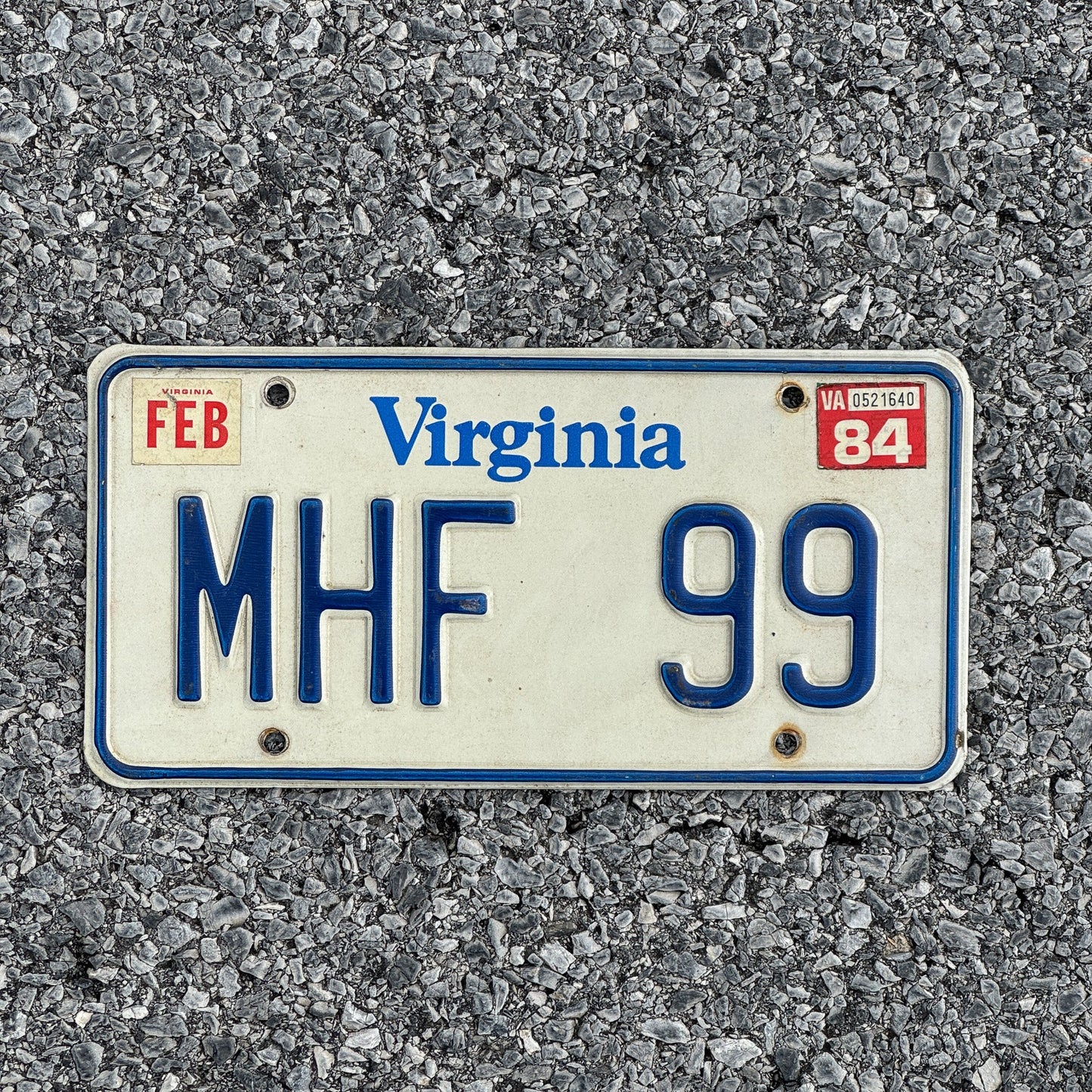 Photo of a 1980 1984 Virginia Vanity License Plate Auto Tag Garage Decor Vintage Initials Name MHF99
