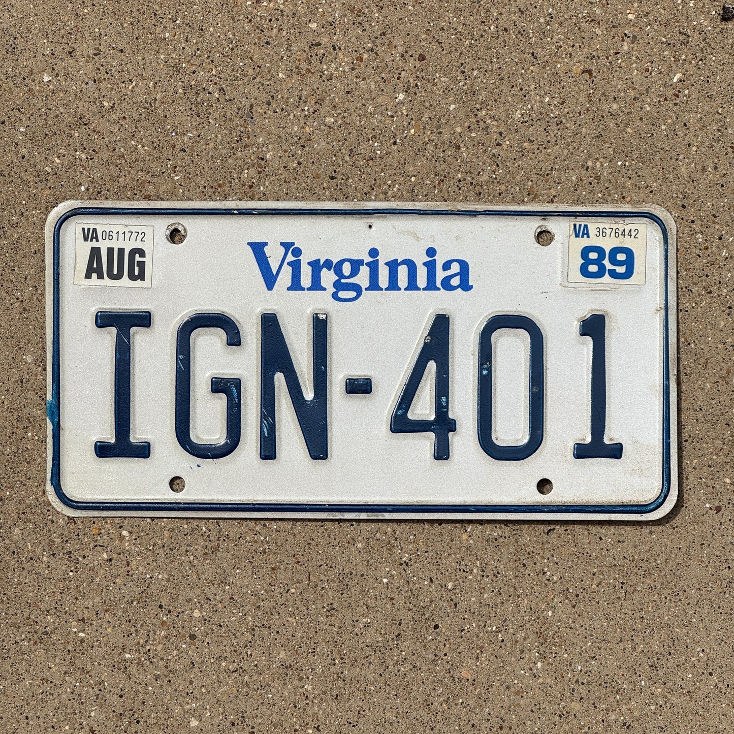 Photo of a 1980 1989 Virginia License Plate Auto Tag Garage Decor Vintage IGN 401