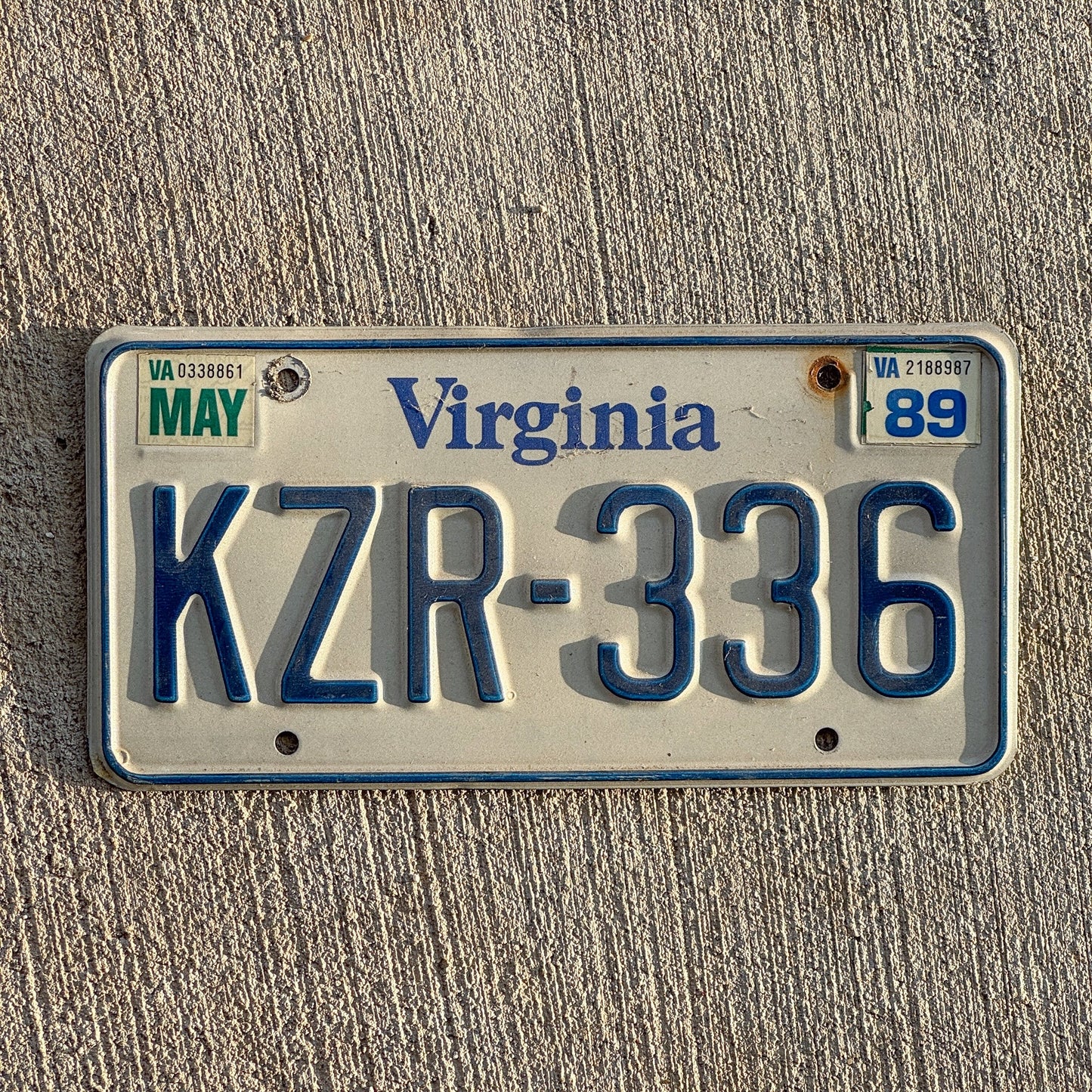 Photo of a 1980 1989 Virginia License Plate Auto Tag Garage Decor Vintage KZR 336
