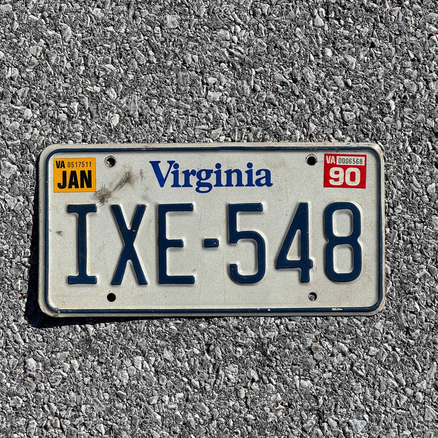 Photo of a 1980 1990 Virginia License Plate Auto Tag Garage Decor Vintage IXE 548