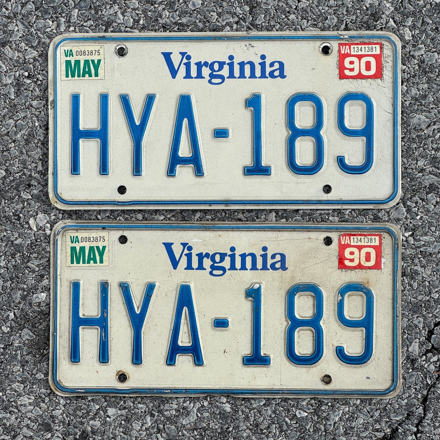 Photo of a 1980 1990 Virginia License Plate Pair Auto Tag Garage Decor Vintage HYA 189