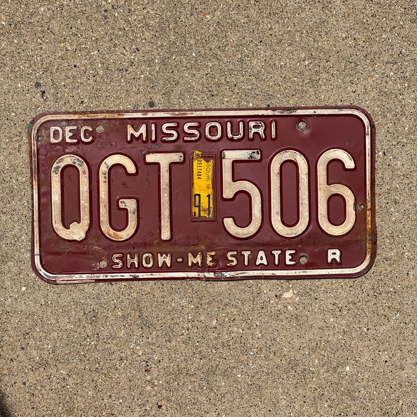 Photo of a 1980 1991 Missouri Replacement License Plate Auto Tag Garage Decor Vintage QGT 506