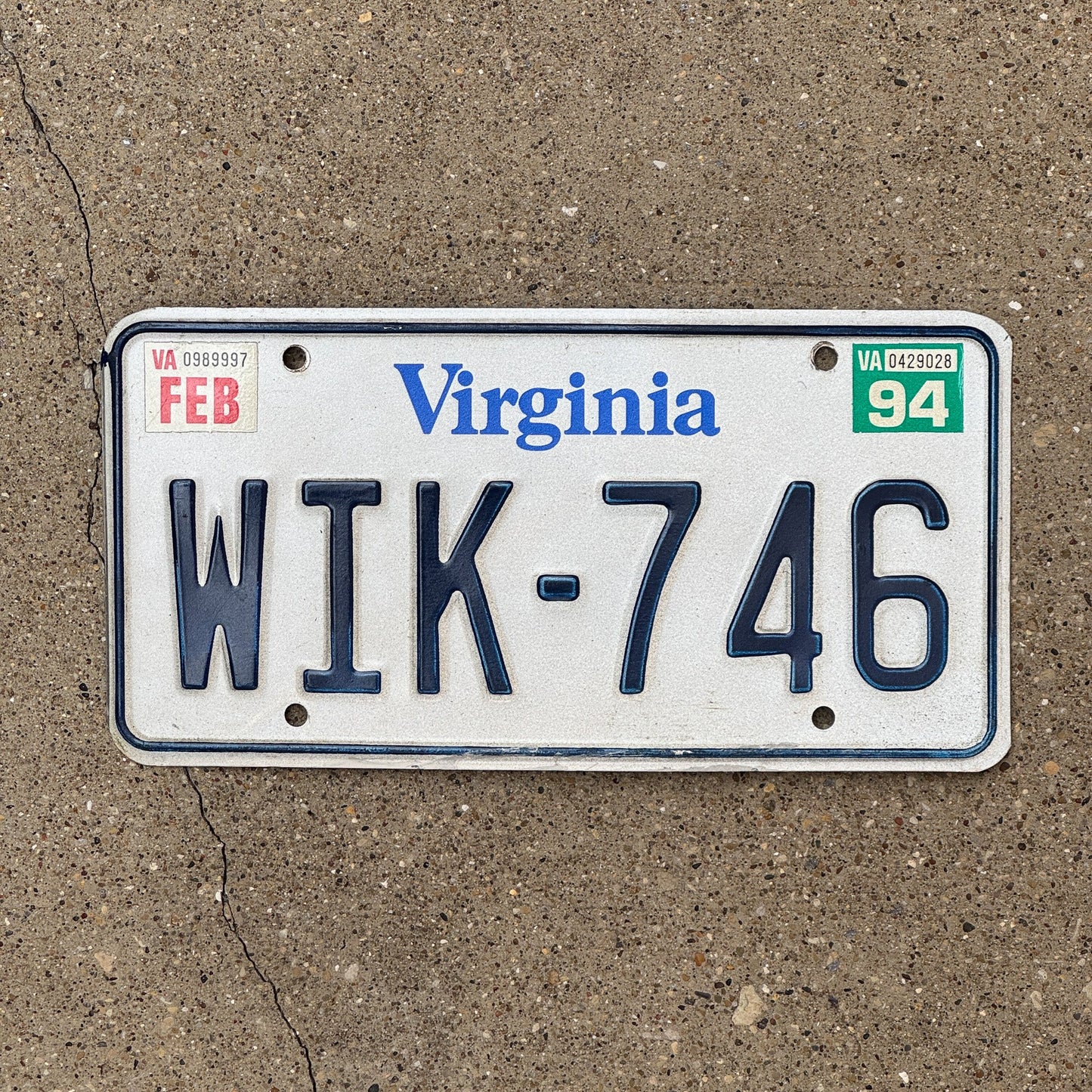 Photo of a 1980 1994 Virginia License Plate Auto Tag Garage Decor Vintage WIK 746