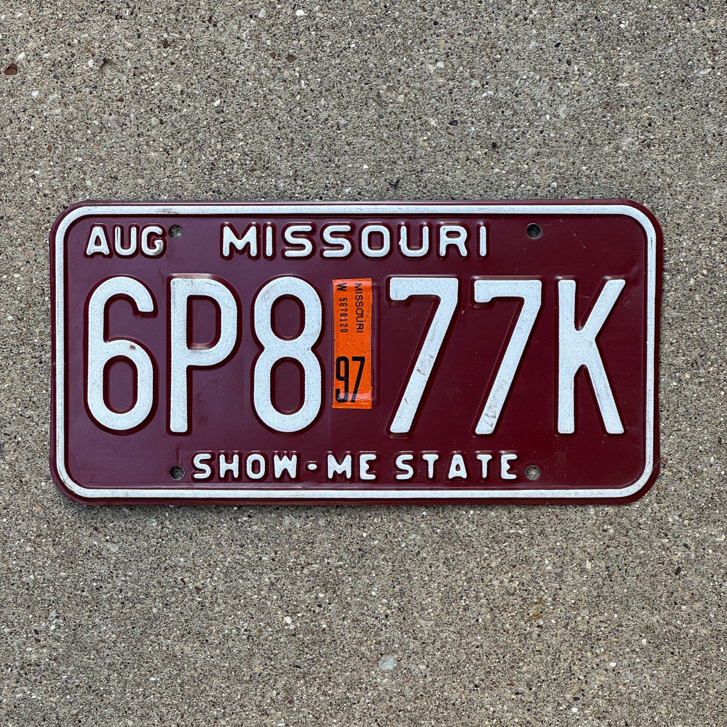 Photo of a 1980 1997 Missouri License Plate Auto Tag Garage Decor Vintage 6P8 77K