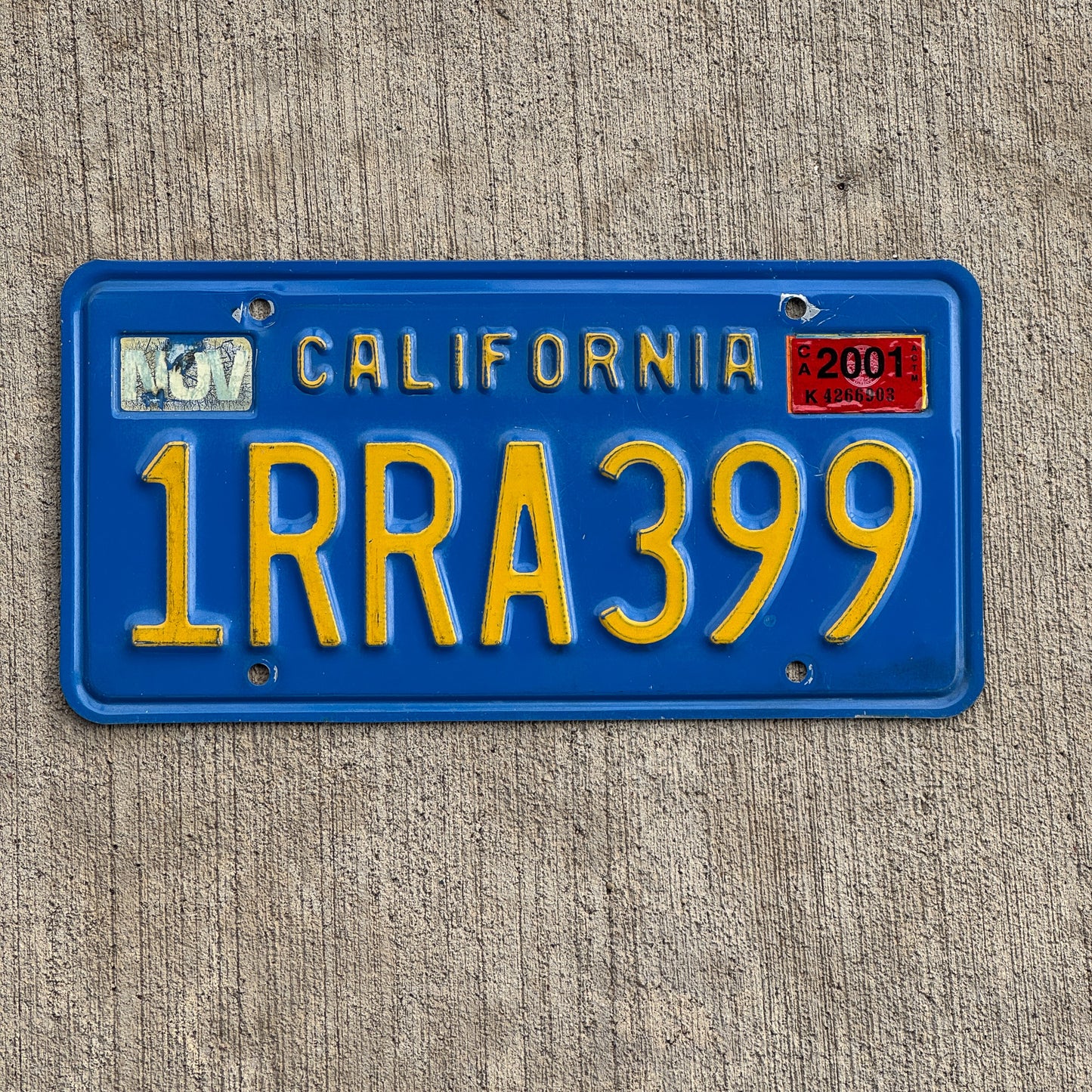 Photo of a 1980 2001 California License Plate Auto Tag Garage Decor Vintage 1 RRA 399 with original patina