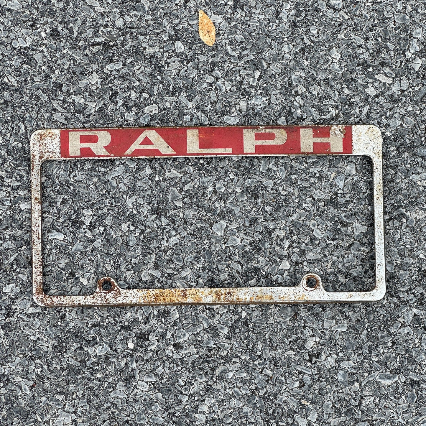 Photo of a 1980 Era License Plate Frame Auto Tag Garage Decor Vintage Metal RALPH