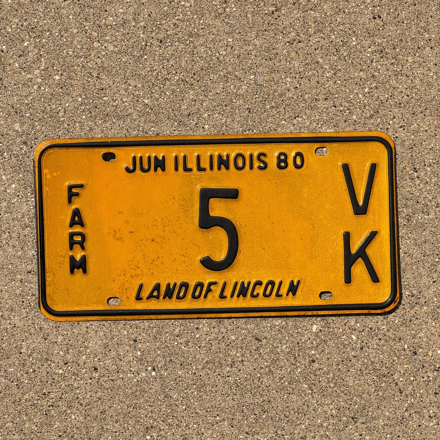 Photo of a 1980 Illinois Farm License Plate Auto Tag Garage Decor Vintage Low Number 5 VK
