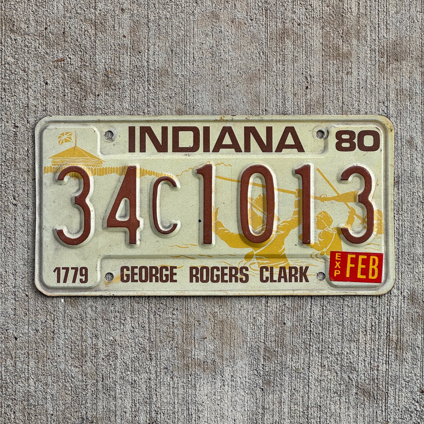 Photo of a 1980 Indiana License Plate Auto Tag Garage Decor Vintage 34 C 1013 with original patina