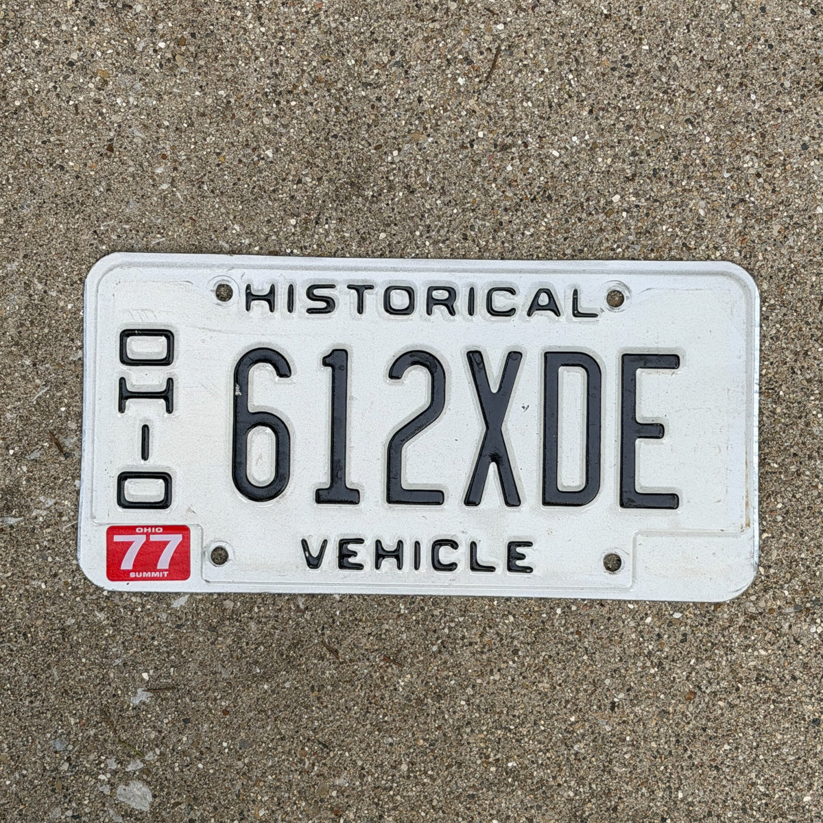 Photo of a 1980 Ohio Historic Vehicle License Plate Auto Tag Garage Decor Vintage Antique 612 XDE with original patina