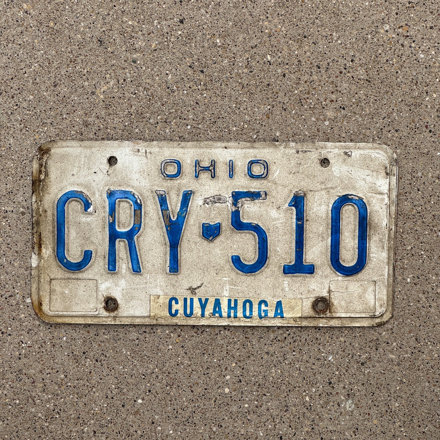 Photo of a 1980 Ohio License Plate Auto Tag 2 Vintage Garage CRY 510 with original patina