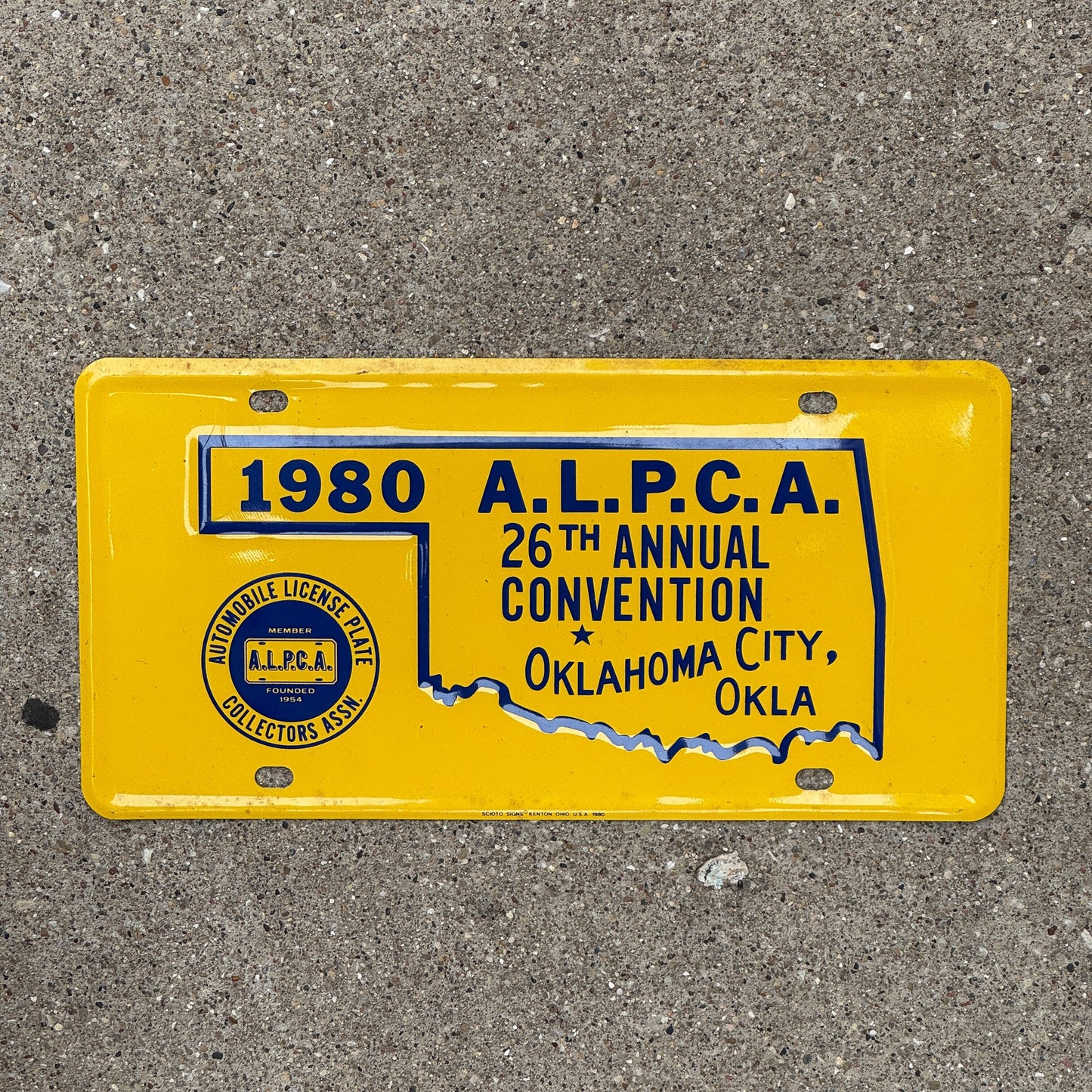 Photo of a 1980 Oklahoma Booster License Plate Auto Tag Garage Decor Vintage Oklahoma City OKC ALPCA Convention