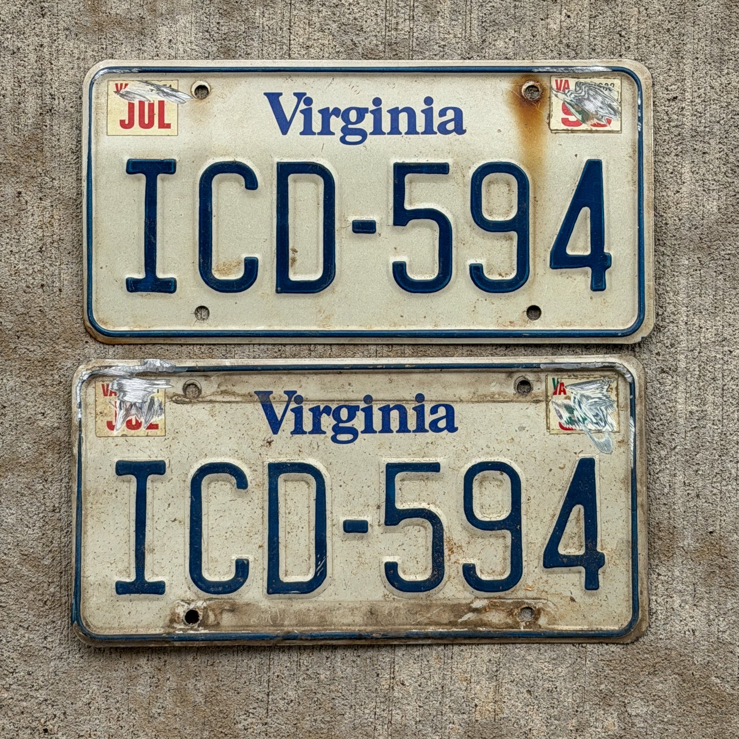 Photo of a 1980 Virginia License Plate Pair Auto Tag Garage Decor Vintage ICD 594 with original patina