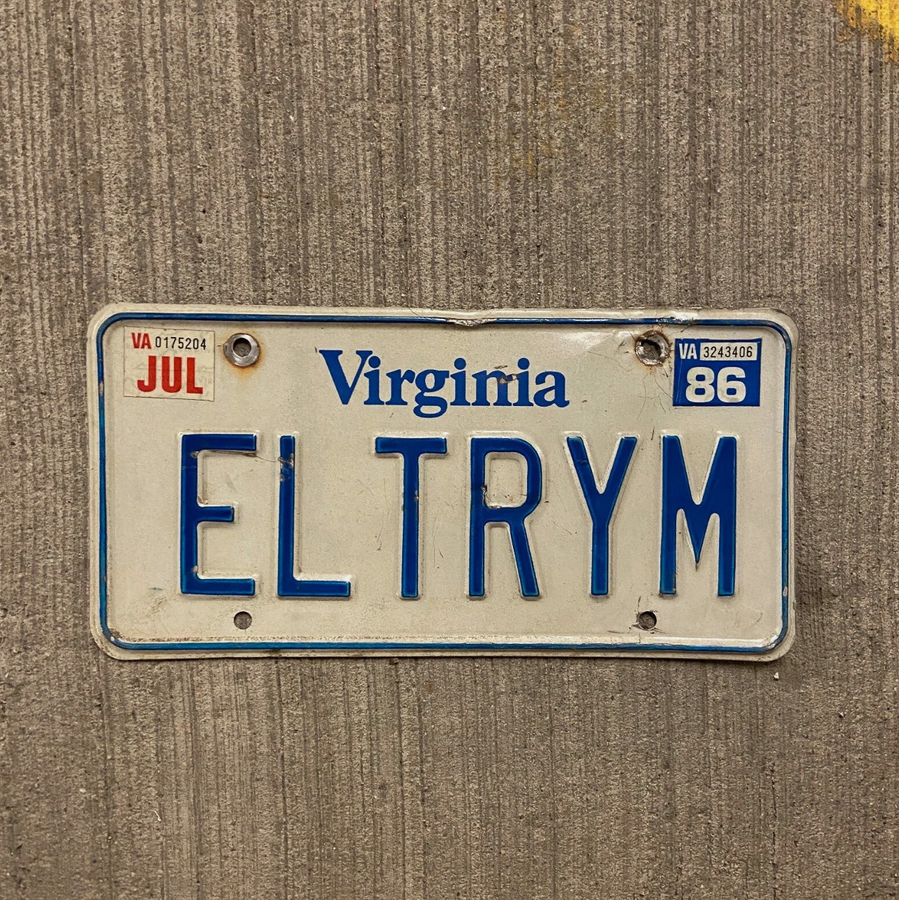 Photo of a 1980 Virginia Vanity License Plate Auto Tag Garage Decor Vintage Myrtle Beach ELTRYM