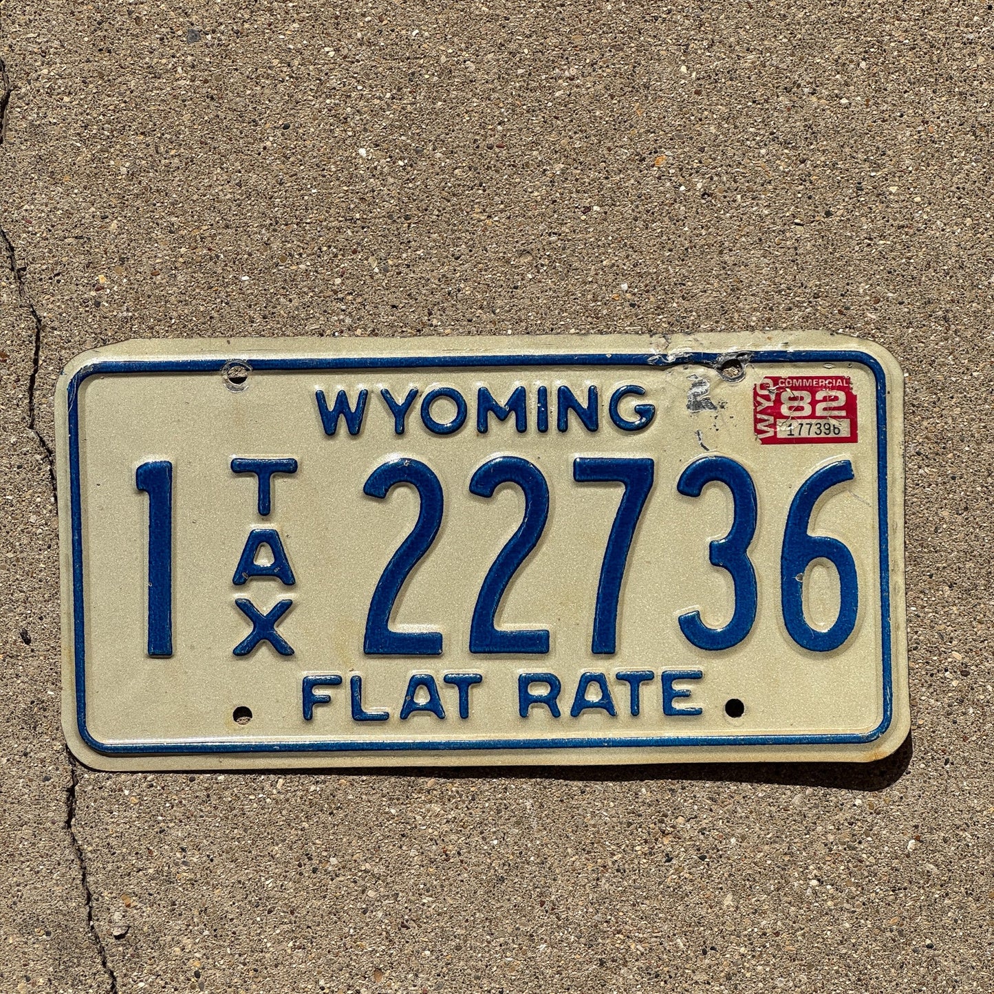 Photo of a 1981 1982 Wyoming Flat Rate License Plate Auto Tag Garage Decor Vintage 1 22736
