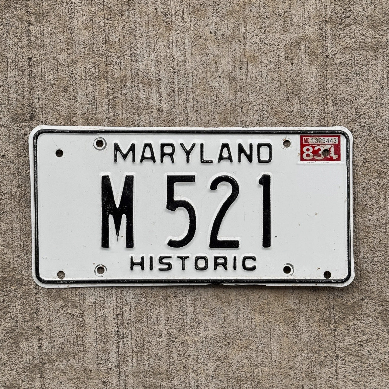 Photo of a 1981 1983 Maryland Historic License Plate Auto Tag Garage Decor Vintage Classic Car M 521