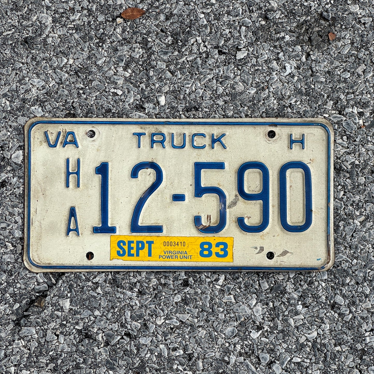 Photo of a 1981 1983 Virginia Truck for Hire License Plate Auto Tag Garage Decor Vintage 12 590