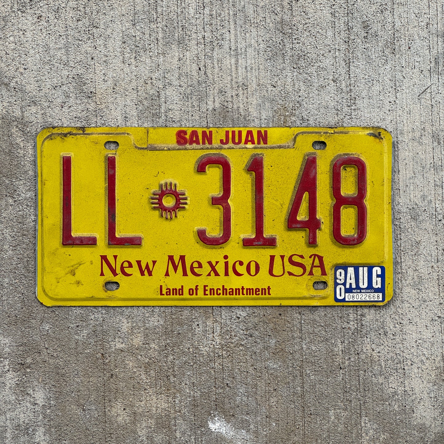 Photo of a 1981 1990 New Mexico Truck License Plate Auto Tag Garage Decor Vintage LL 3148 with original patina