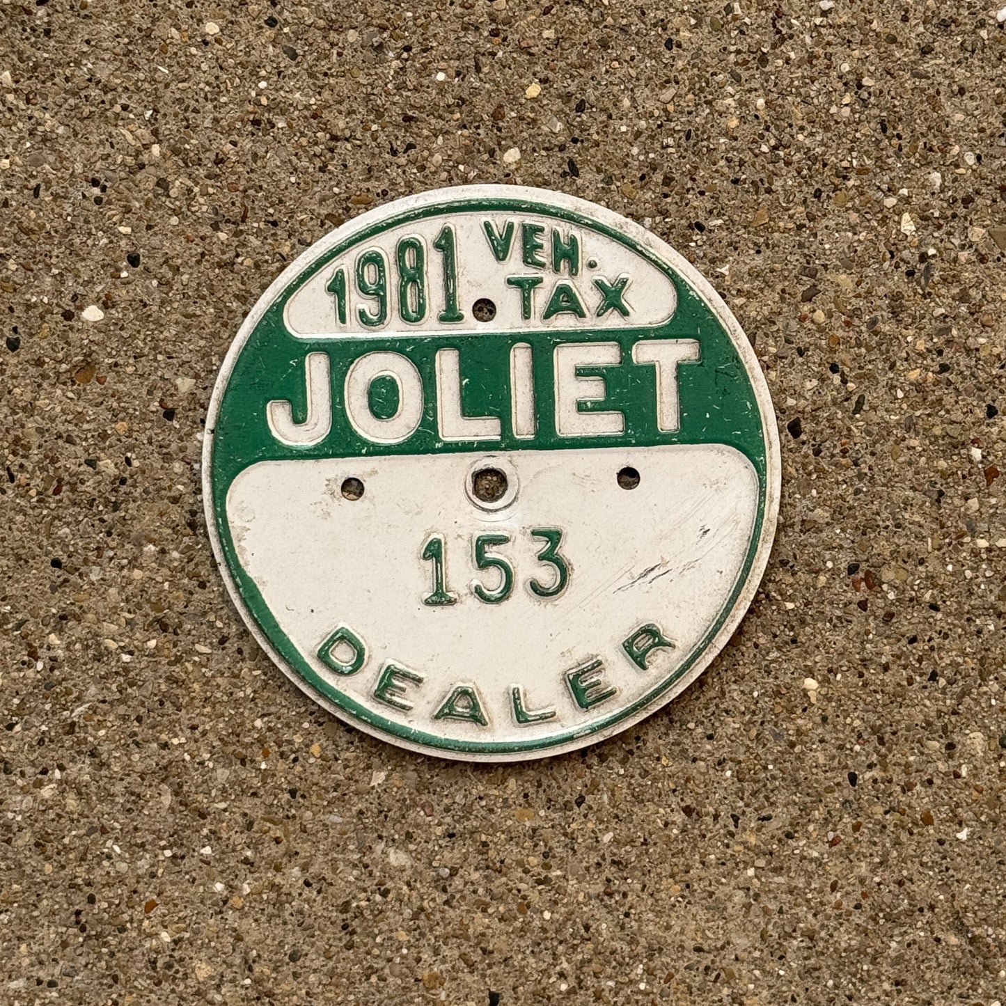 Photo of a 1981 Illinois Dealer Tax Tag Auto Tag Garage Decor Vintage Joliet 153